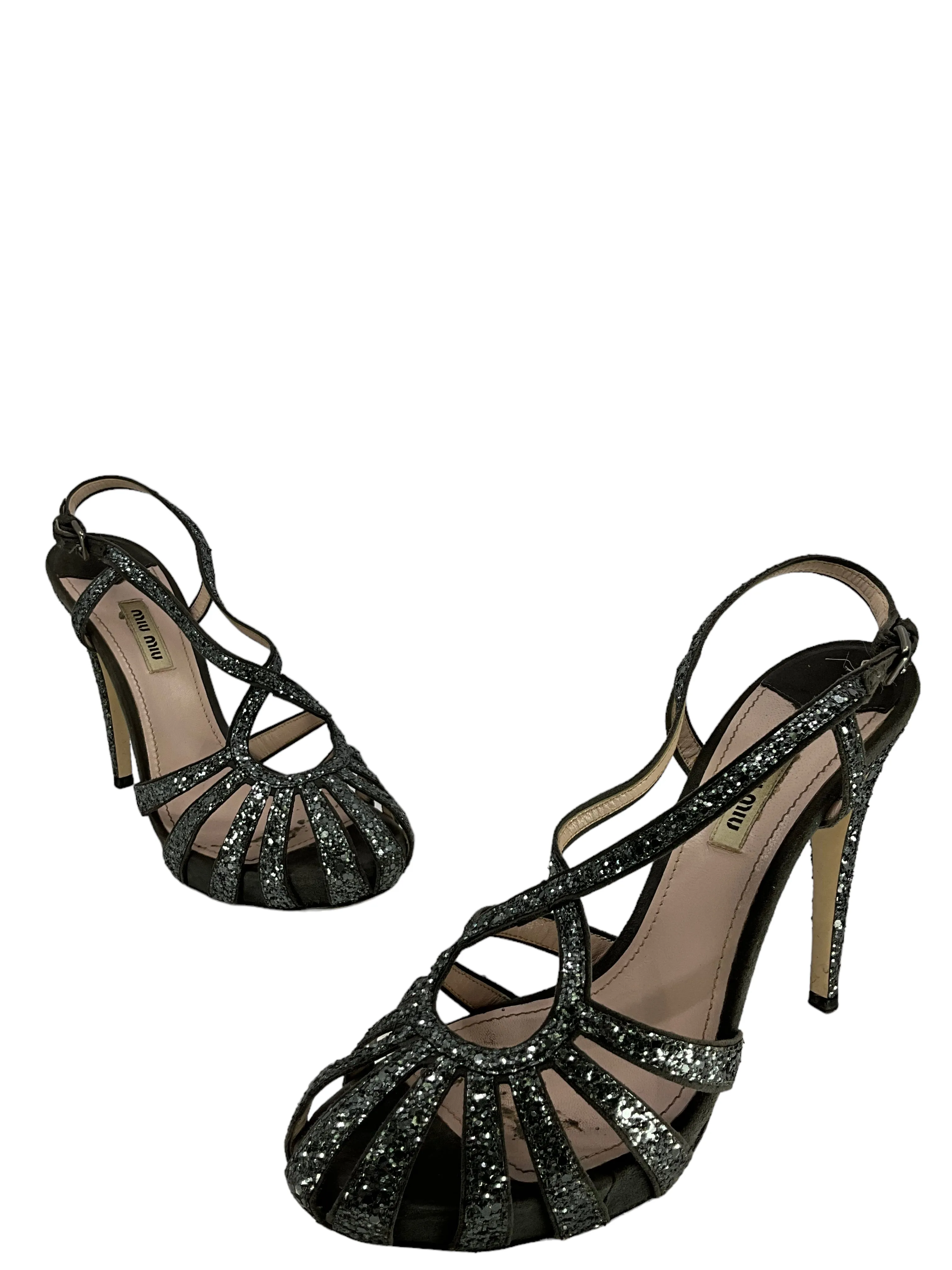 Miu Miu Embellished Leather Sandals Size 10