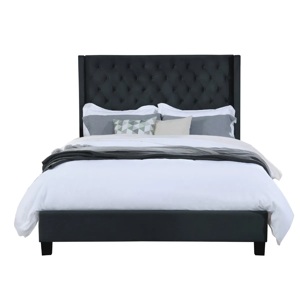 Modern Winged Headboard Queen Bed