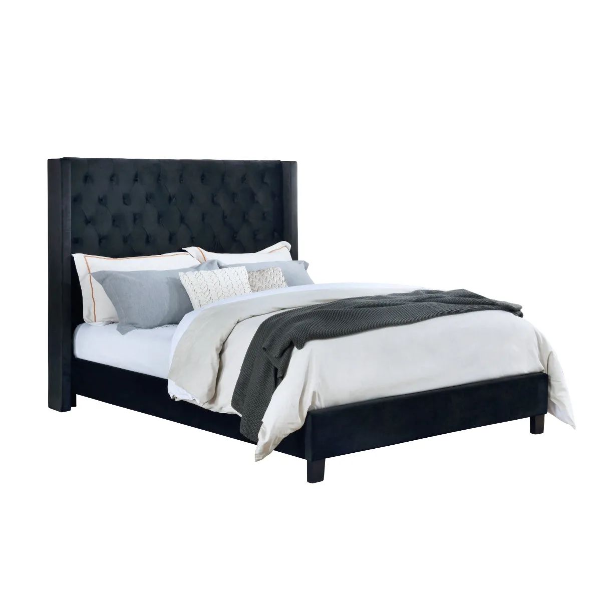 Modern Winged Headboard Queen Bed