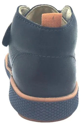 Naturino Boy's 9101 Navy Orange Smooth Leather Thick One Hook and Loop High Top Sneakers