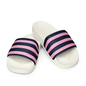 Navy Blue and Pink Beach Stripes Women’s Slide Sandals