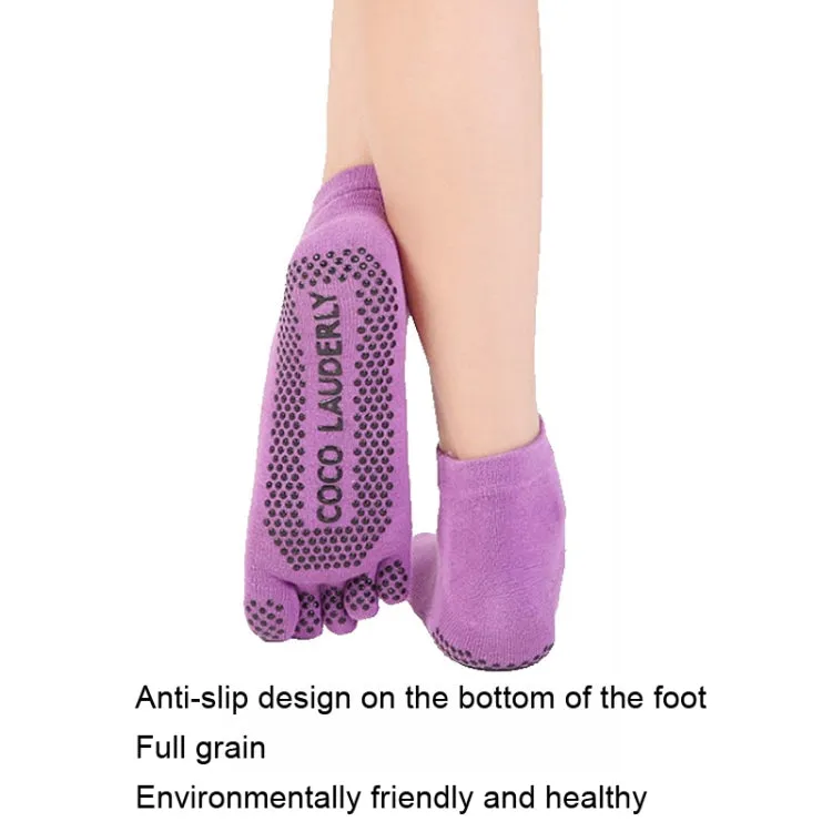 Non-slip Open Finger Yoga Sports Gloves Five Finger Yoga Socks Set, Size: One Size(Purple)