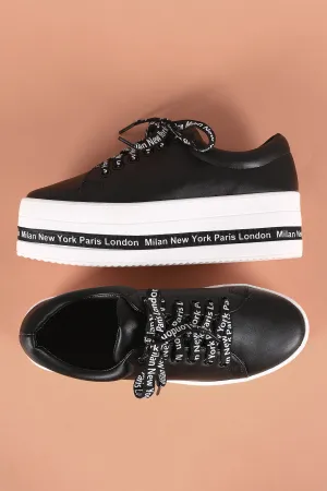 Paris London Milan New York Lace Up Flatform sneaker