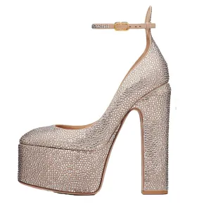 Pre Order:  Rhinestone Beige Party Platforms