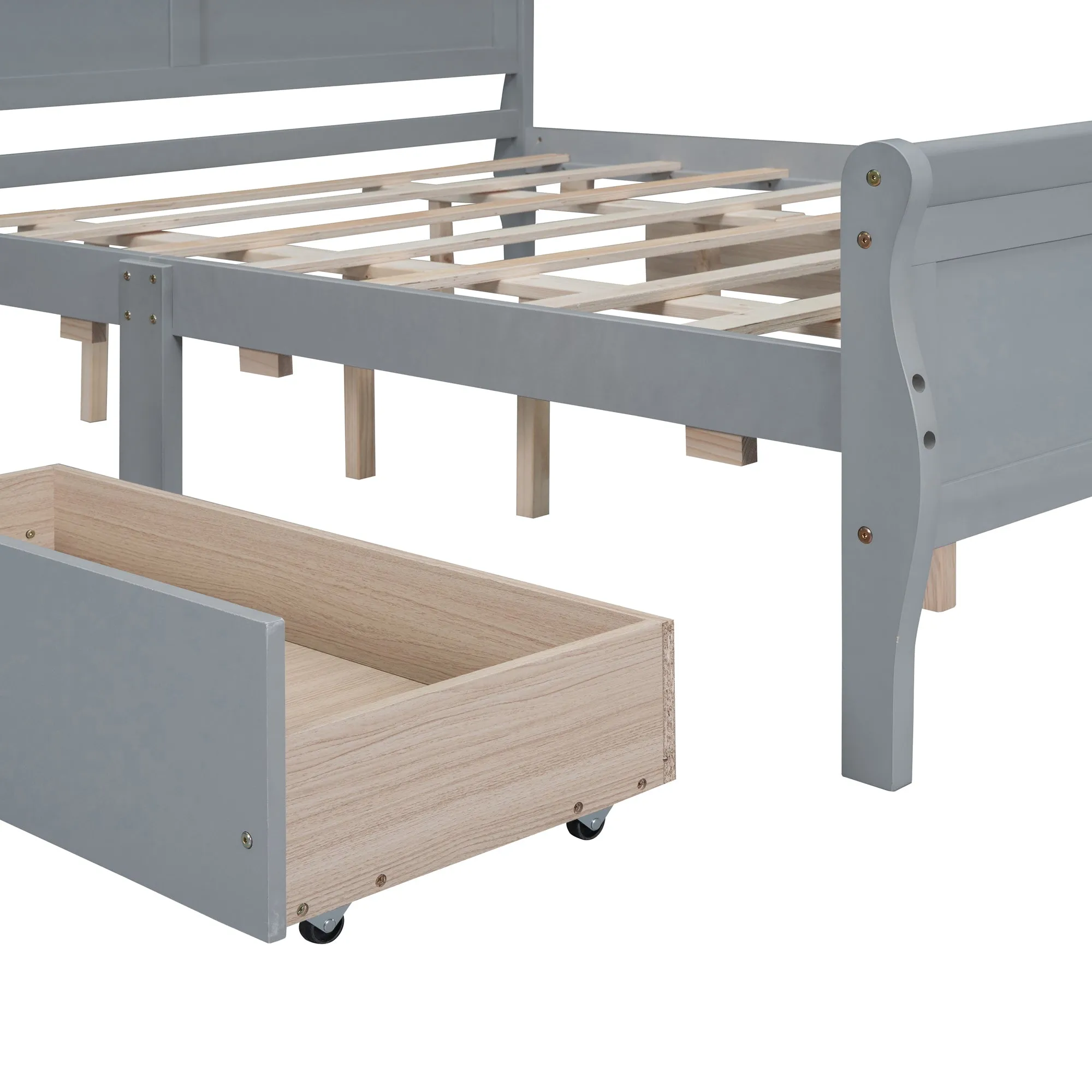 Queen Size Wood Platform Bed with 4 Drawers and Streamlined Headboard & Footboard, Gray