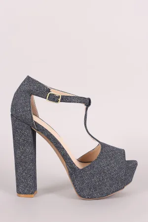 Qupid Denim T-Strap Chunky Platform Heel