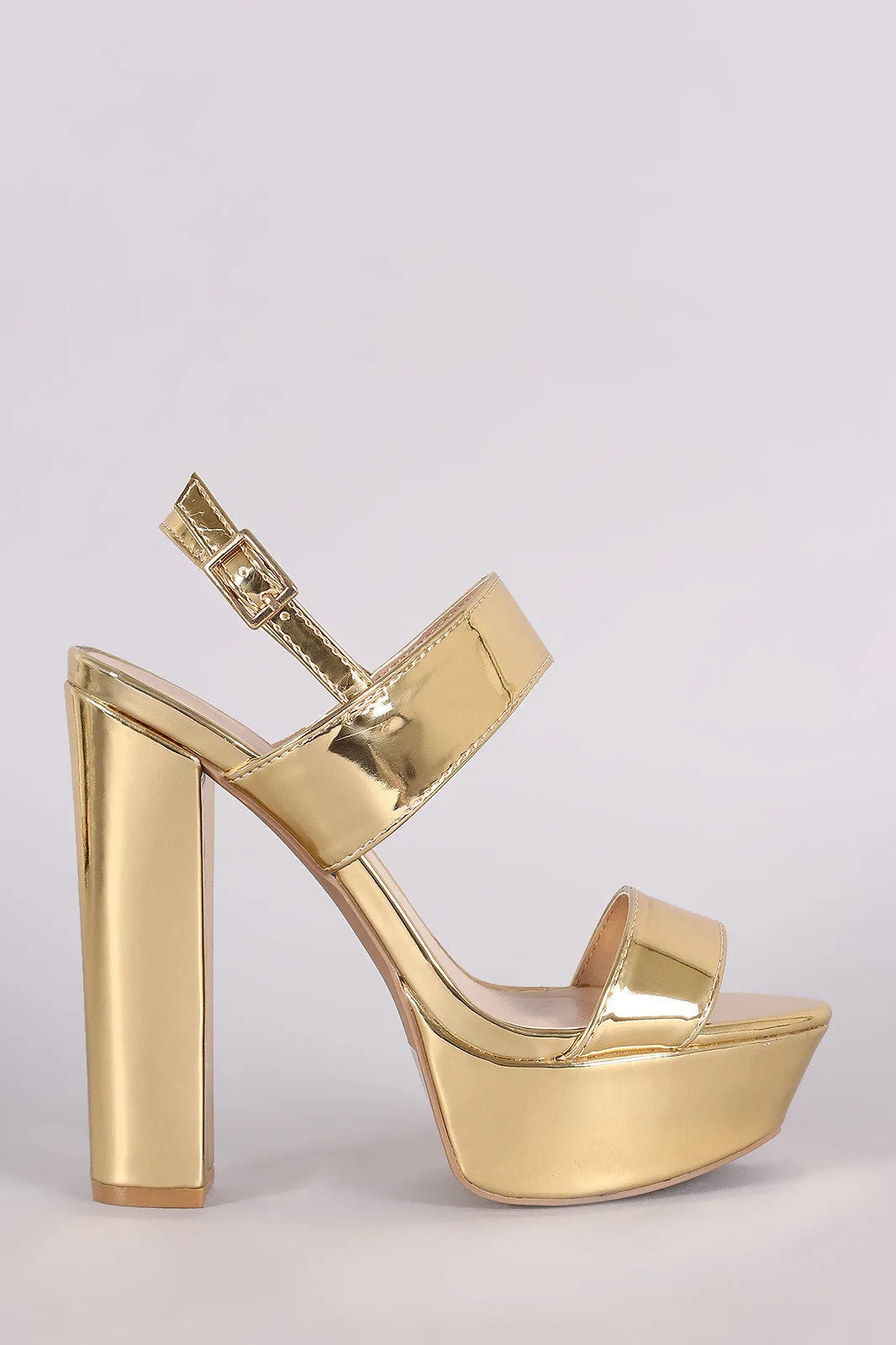 Qupid Metallic Double Band Slingback Platform Heel