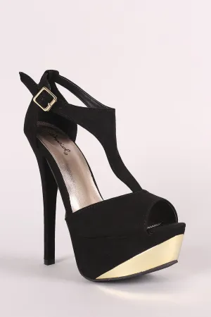 Qupid Suede Peep Toe T-Strap Stiletto Platform Heel