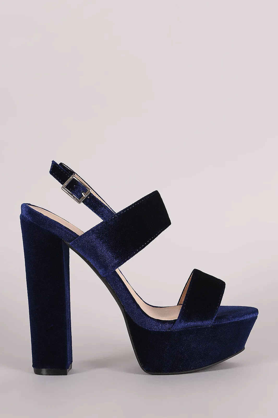 Qupid Velvet Double Band Slingback Platform Heel