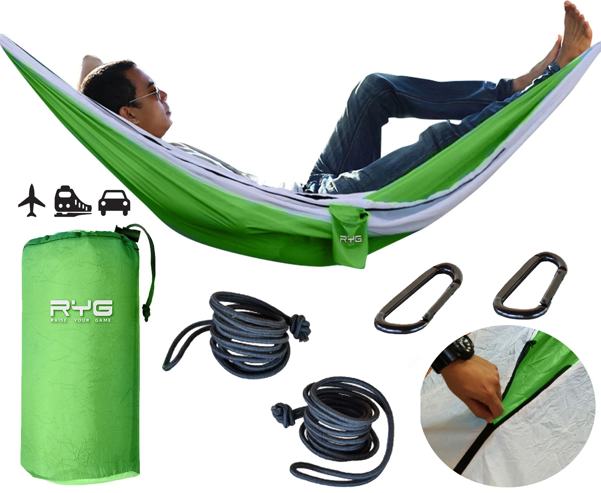 Raise Your Game Portable Travel Hammock (Neon Green)