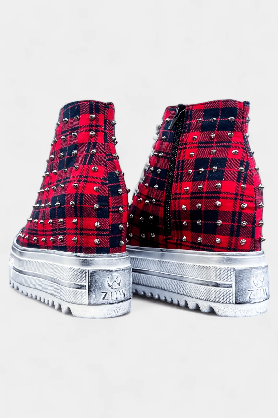 Red Plaid Platform Wedge Sneakers