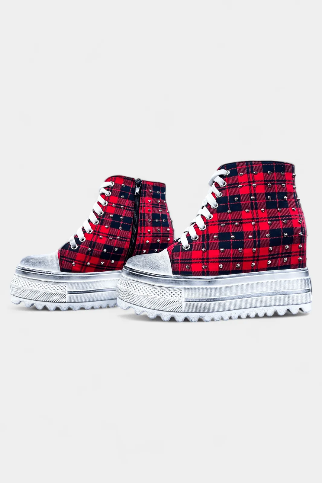 Red Plaid Platform Wedge Sneakers