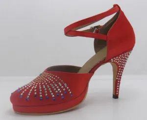 Red Rhinestone Closed Toe Samba Platform Dance Shoes