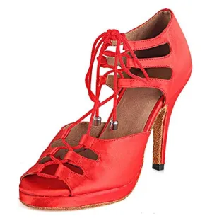 Red Satin Samba Platform Dance Shoes