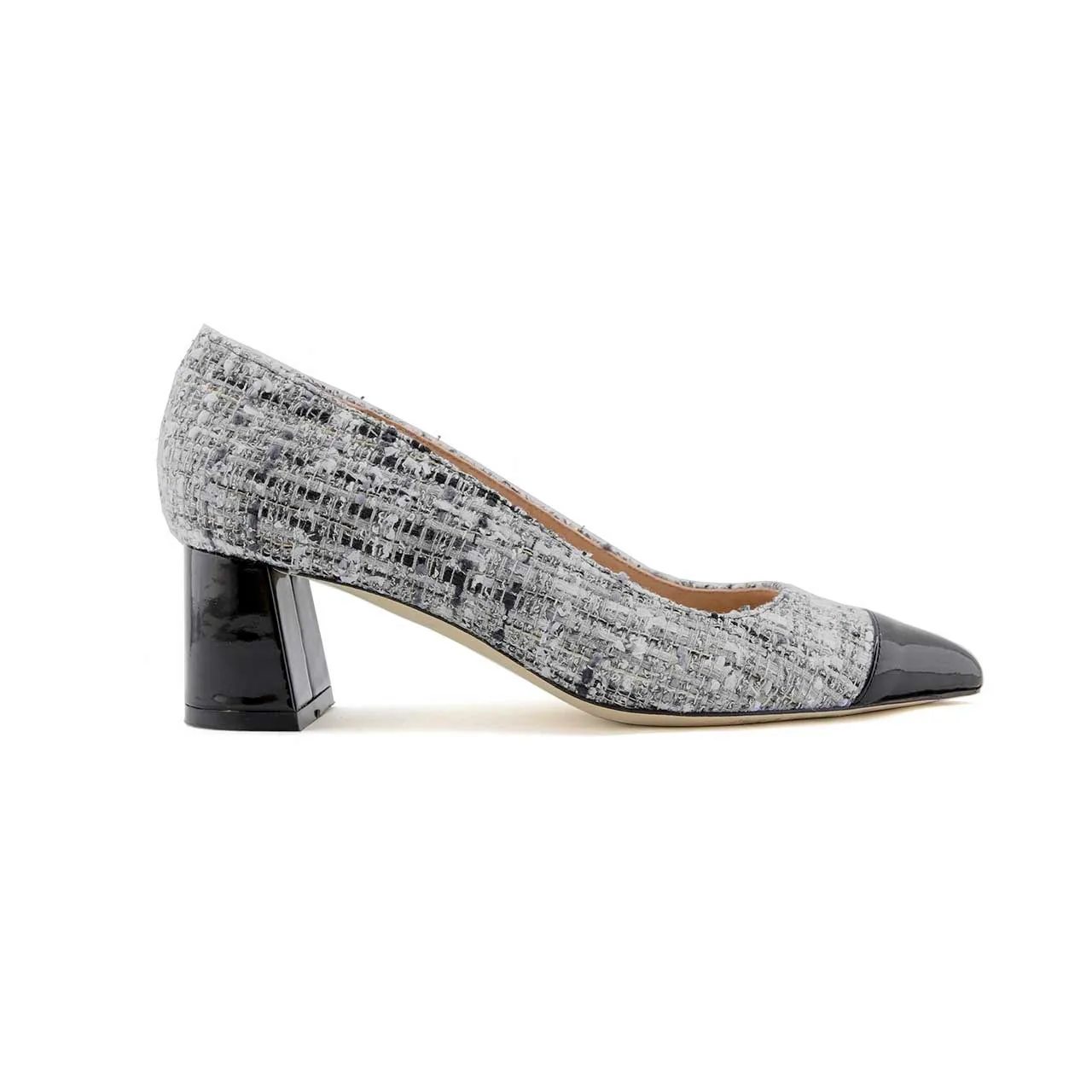 [SAMPLE Limited Edition] Gray Tweed Cap Toe Lower Block Heel Pump