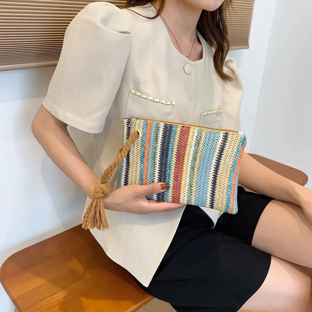 Sohiwoo Women Girls Fashion Clutches Tote Bag Female Elegant Straw Envelope Bag Designer Handbag Clutch Summer Beach Shoulder Luxury Bag