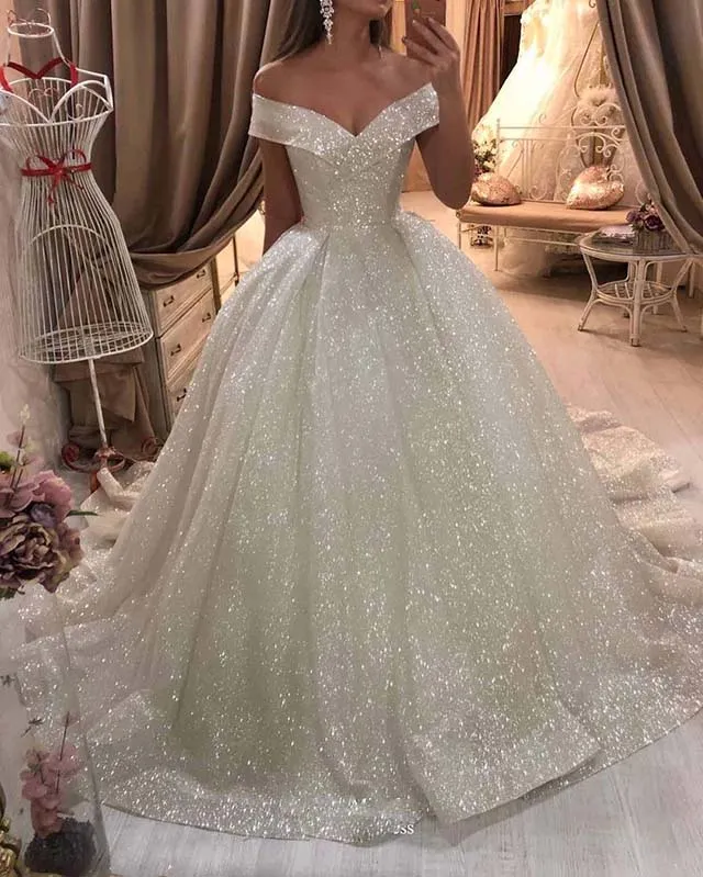 Sparkly Bling Bling Sequins Ball Gowns Wedding Dresses Off Shoulder