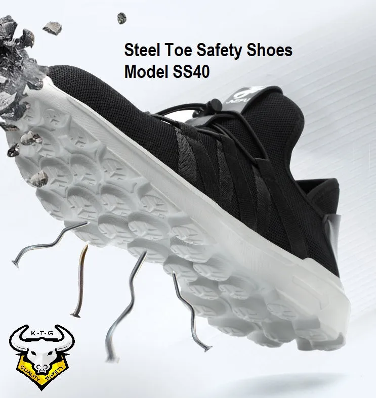 Steel Toe Sports Safety Shoes - Model SS40 - Knitted Mesh Black - White Sole