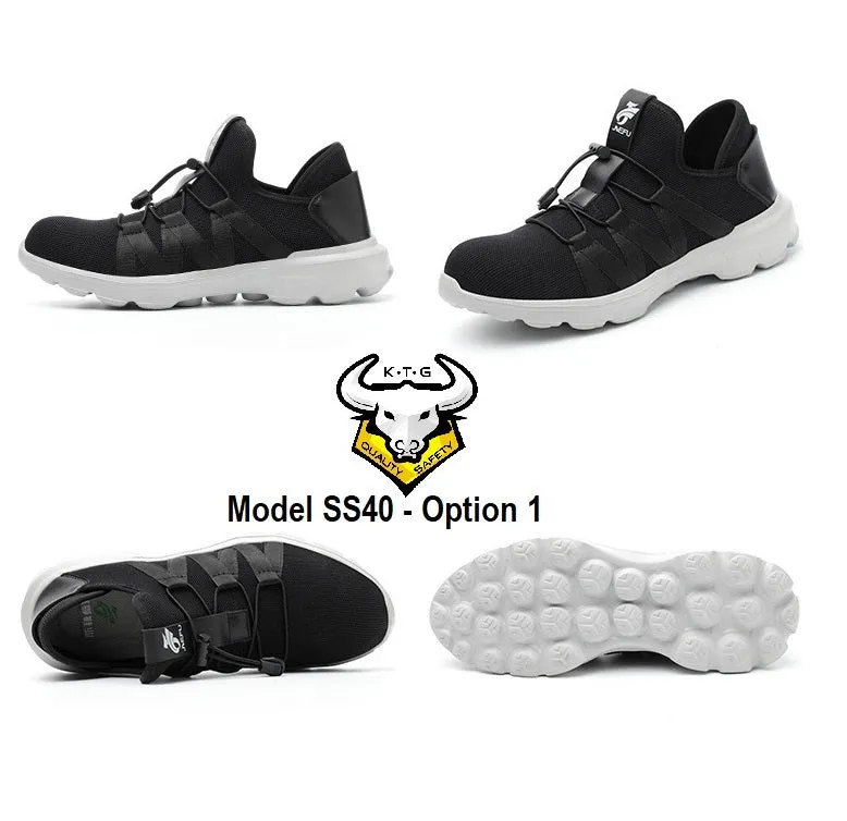 Steel Toe Sports Safety Shoes - Model SS40 - Knitted Mesh Black - White Sole