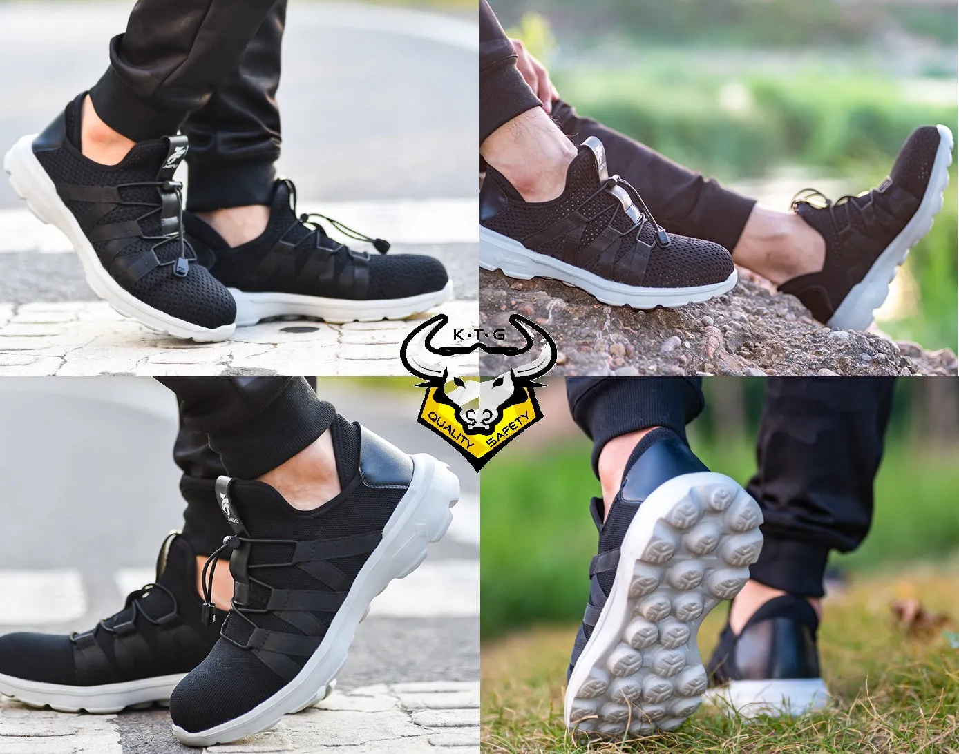 Steel Toe Sports Safety Shoes - Model SS40 - Knitted Mesh Black - White Sole