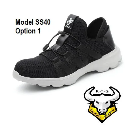 Steel Toe Sports Safety Shoes - Model SS40 - Knitted Mesh Black - White Sole