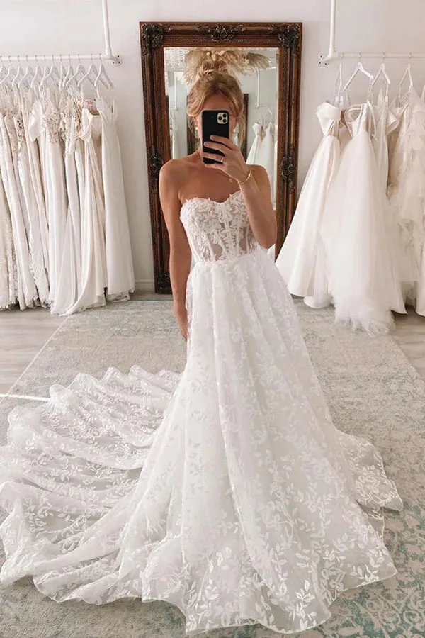 Sweetheart Ball Gown Lace Wedding Dress With Detachable Puff Sleeves WD640