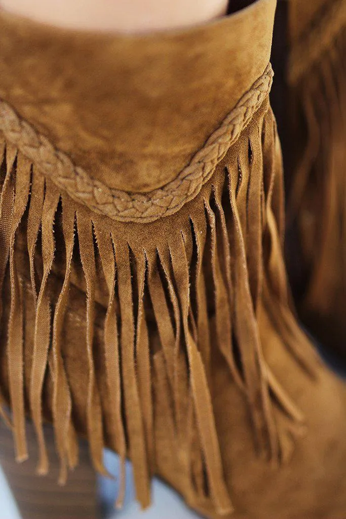 Tan Braided Fringe Booties