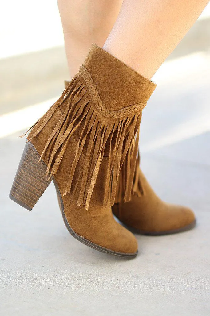 Tan Braided Fringe Booties