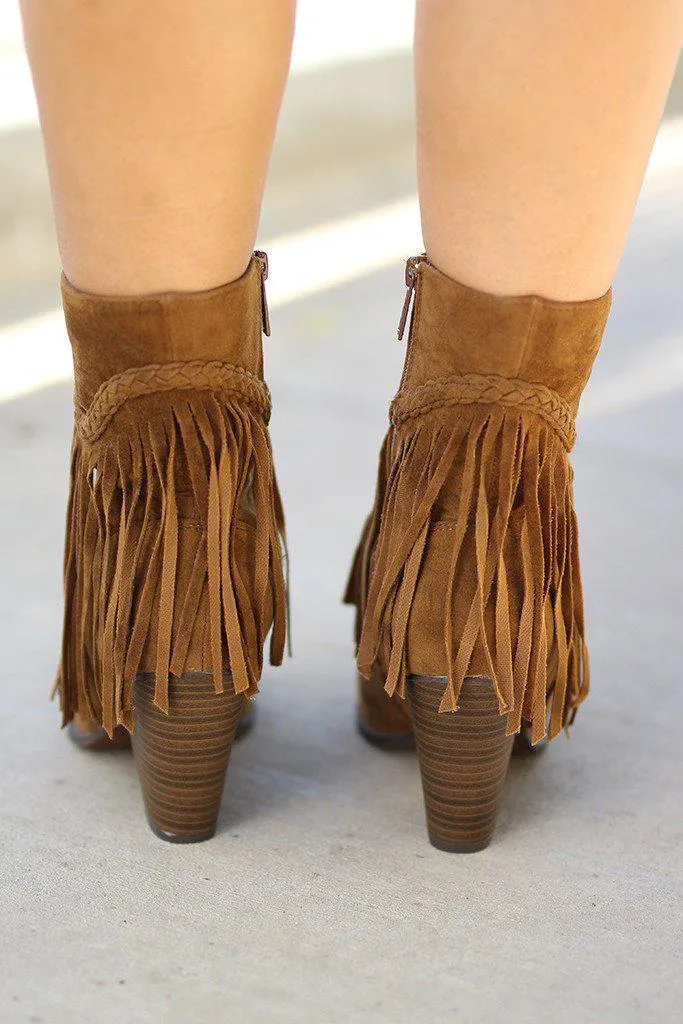 Tan Braided Fringe Booties