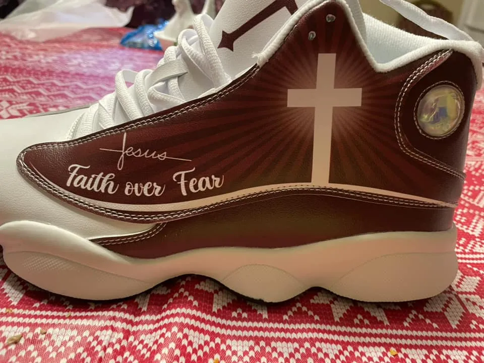 Teesdily | Customized Butterfly Jesus Cross Basketball Shoes, Walk By Faith Running Shoes, Christian Unisex Shoes With Thick Sole