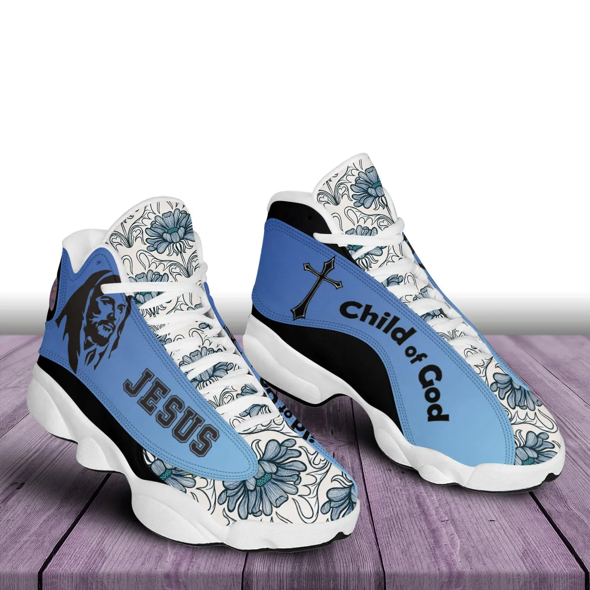 Teesdily | Jesus Child Of God Basketball Shoes, God Floral Pattern Shoes, Religious Running Shoes, Christian Footwear Gifts Unisex Basketball Shoes