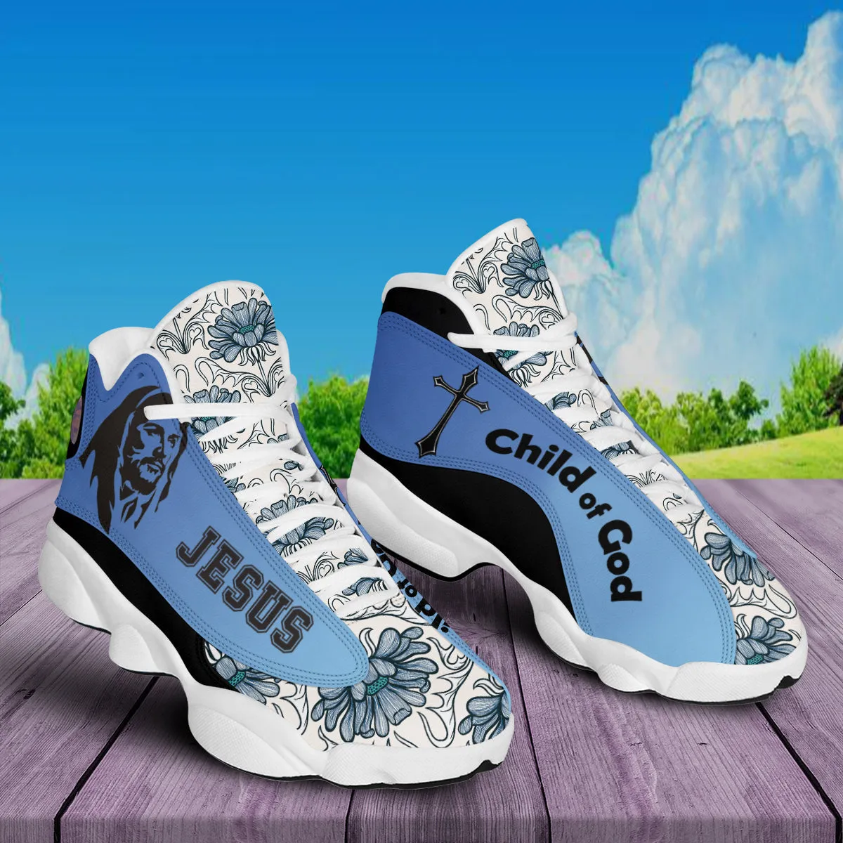 Teesdily | Jesus Child Of God Basketball Shoes, God Floral Pattern Shoes, Religious Running Shoes, Christian Footwear Gifts Unisex Basketball Shoes