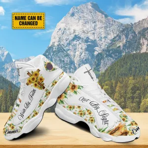 Teesdily | Jesus Cross Sunflower Customized Sport Shoes, Walk By Faith Not By Sight, Faith Gifts For Women, Sunflower Pattern Unisex Basketball Shoes