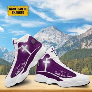 Teesdily | Jesus Faith Over Fear Basketball Shoes, Jesus Basketball Shoes Purple Design, Gift For Jesus Lovers, Christian Unisex Basketball Shoes