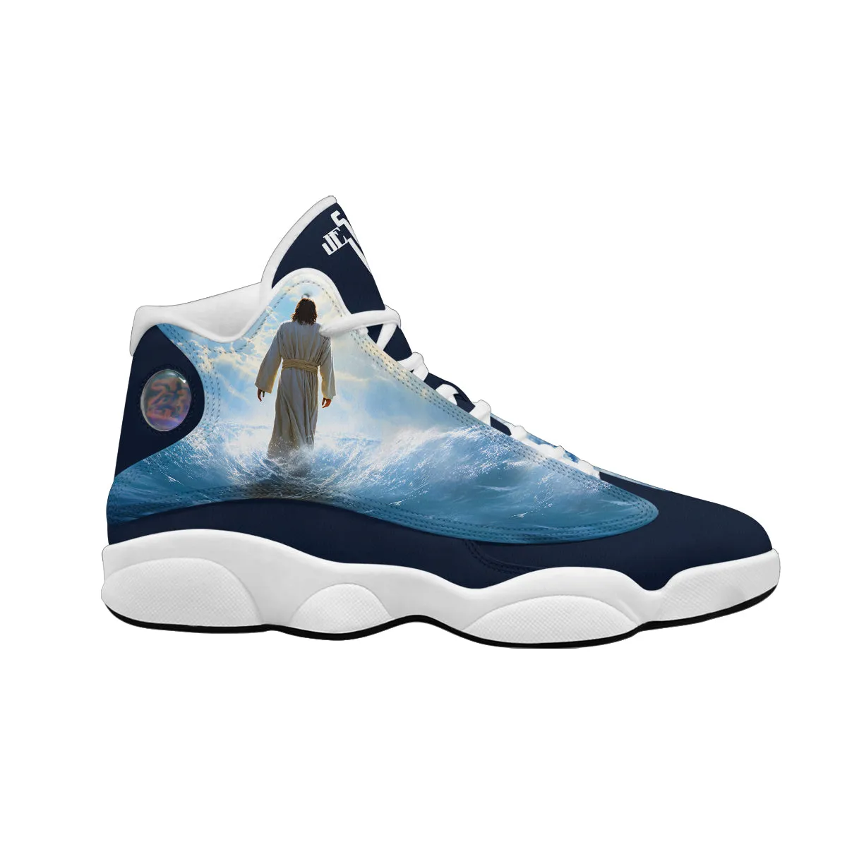 Teesdily | Jesus Walk By Faith Basketball Shoes, Jesus Cross Shoes, Jesus Beach Mens Basketball Shoes, Gift For God Lovers Unisex Basketball Shoes