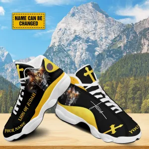 Teesdily | Personalized Jesus Christ Lion Of Judah Basketball Shoes, Jesus Cross Lion Running Shoes, Jesus Lovers Gift, Jesus Shoes With Thick Soles