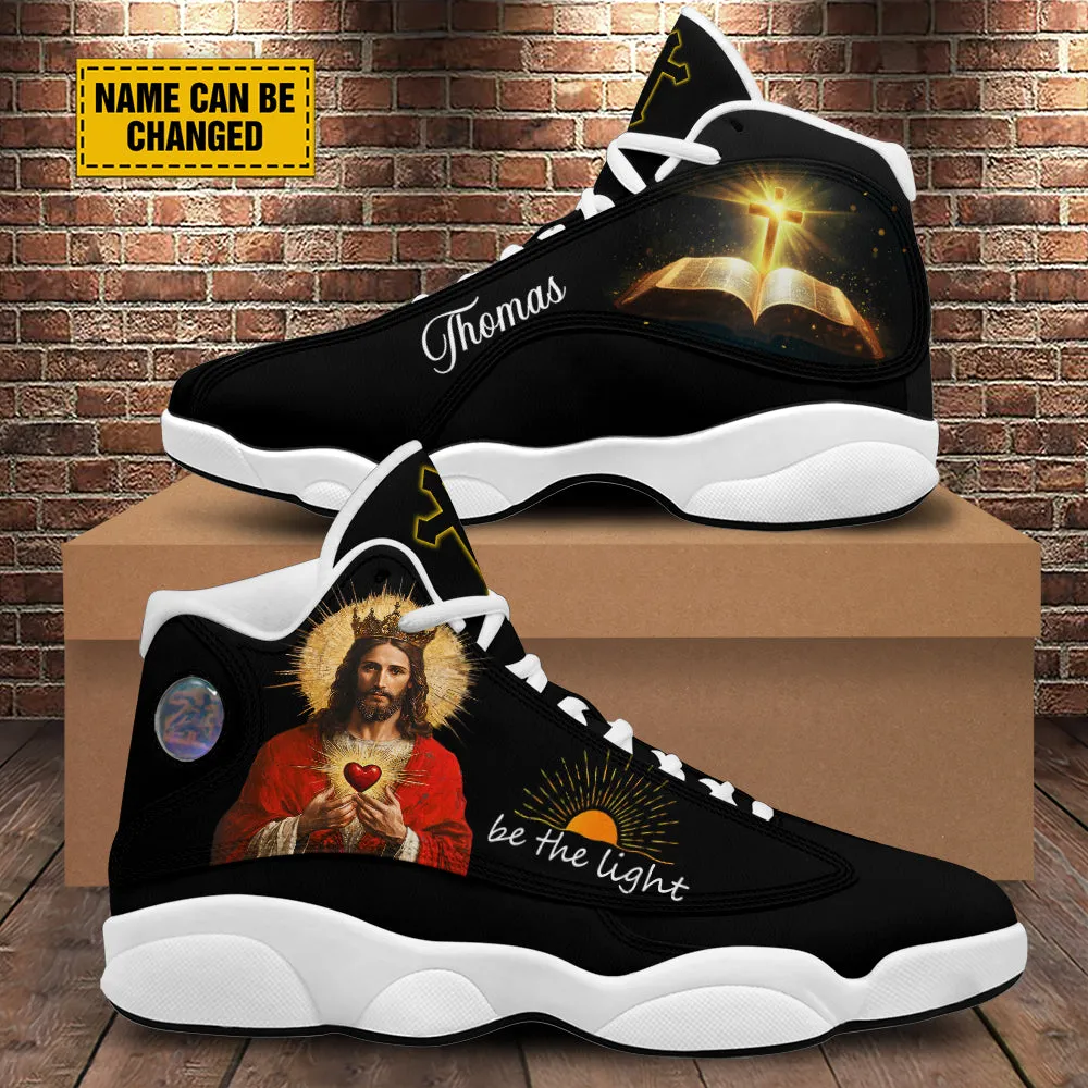 Teesdily | Personalized Jesus Heart Basketball Shoes, Be The Light Running Shoes, Jesus Cross Bible Sport Shoes Christmas Gifts