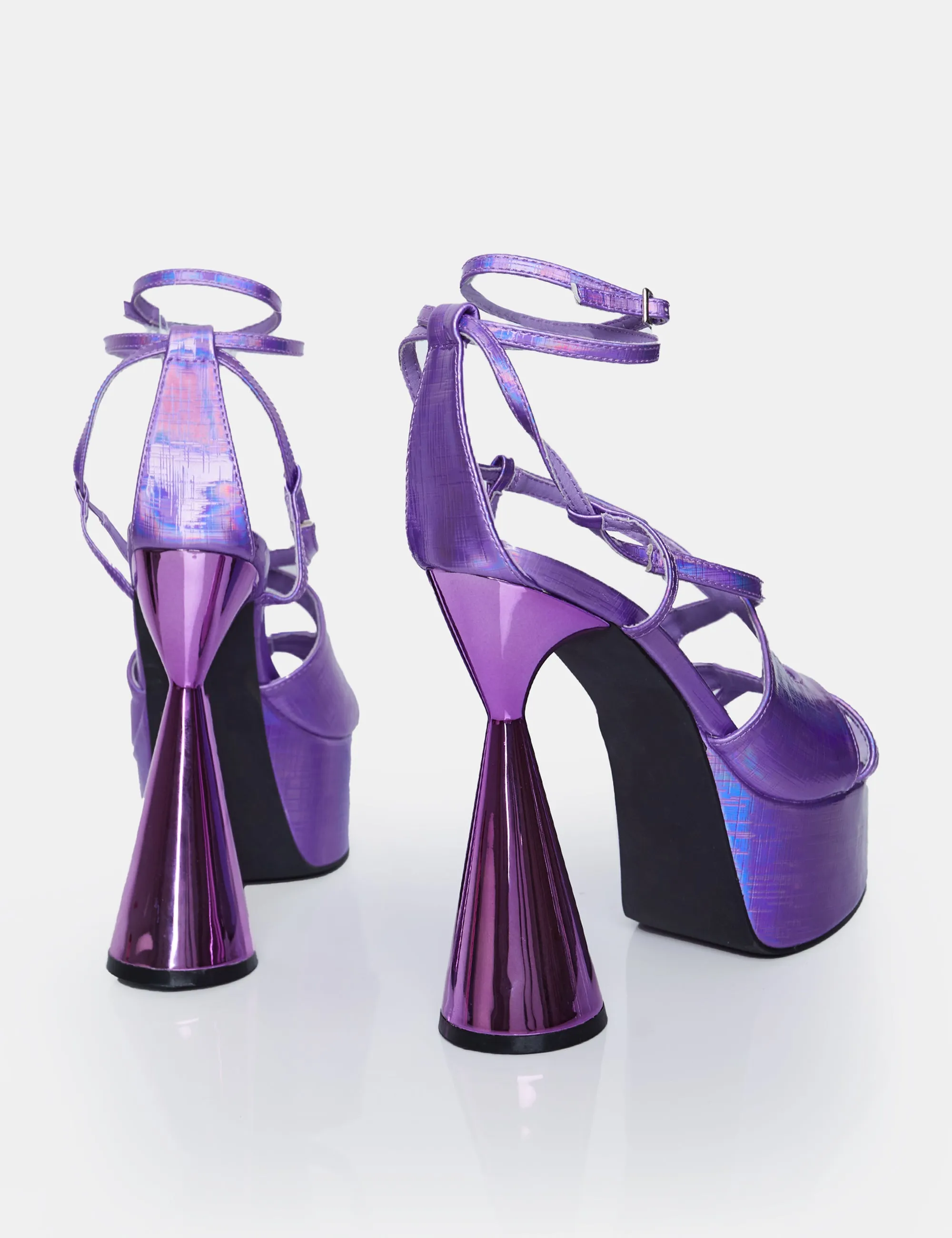 Tina Iridescent Metallic Purple Asymmetric Platform Flared Block Heel