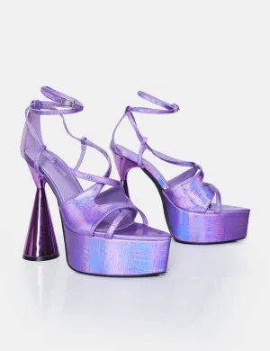 Tina Iridescent Metallic Purple Asymmetric Platform Flared Block Heel