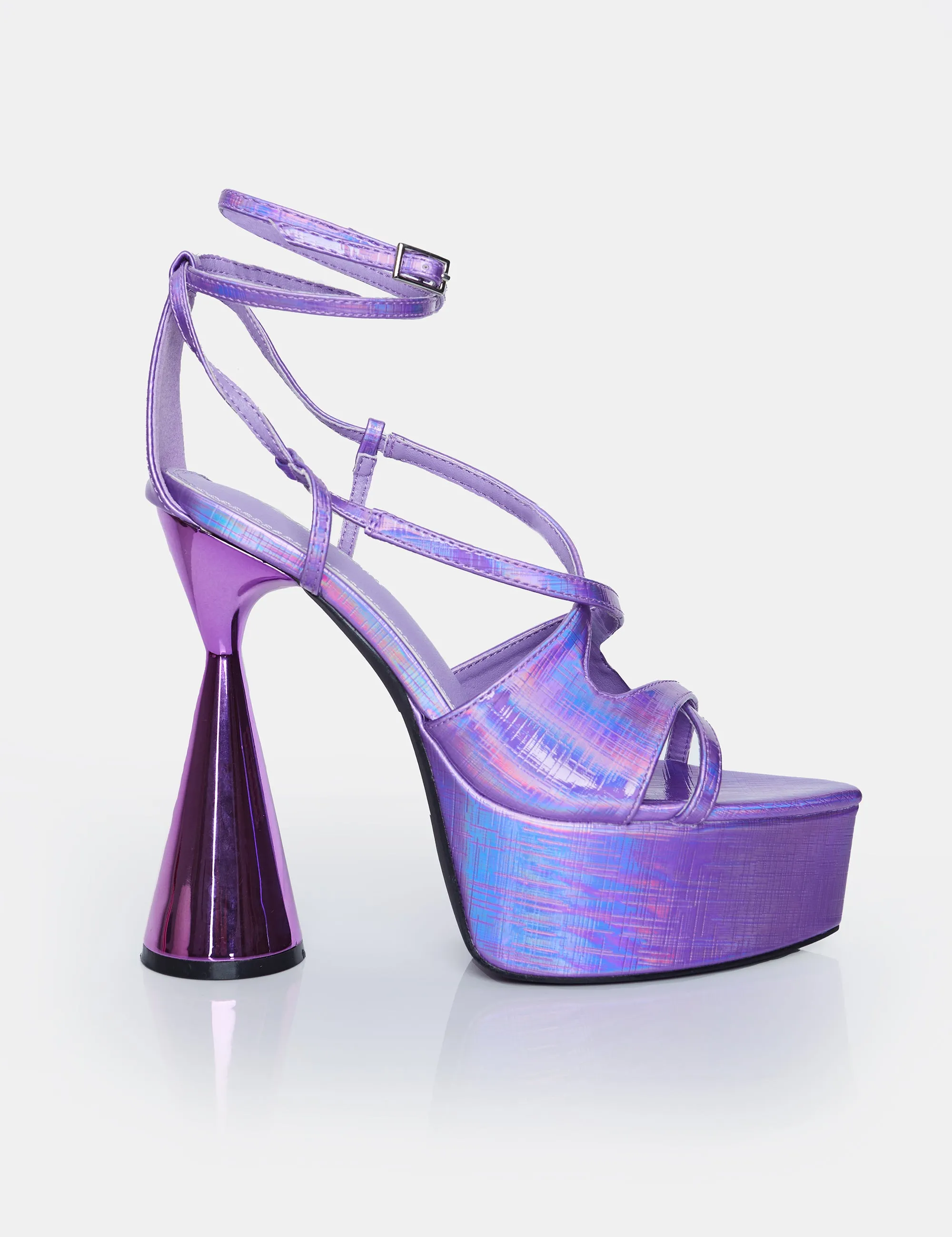 Tina Iridescent Metallic Purple Asymmetric Platform Flared Block Heel