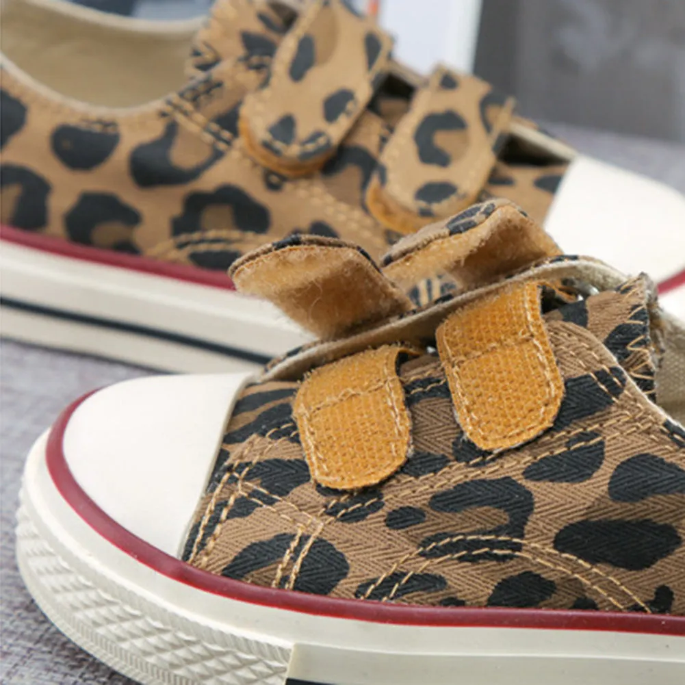 Toddler Little Kids Boys and Girls Leopard Velcro Slip on Hook and Loops Sneakers Canvas Shoes