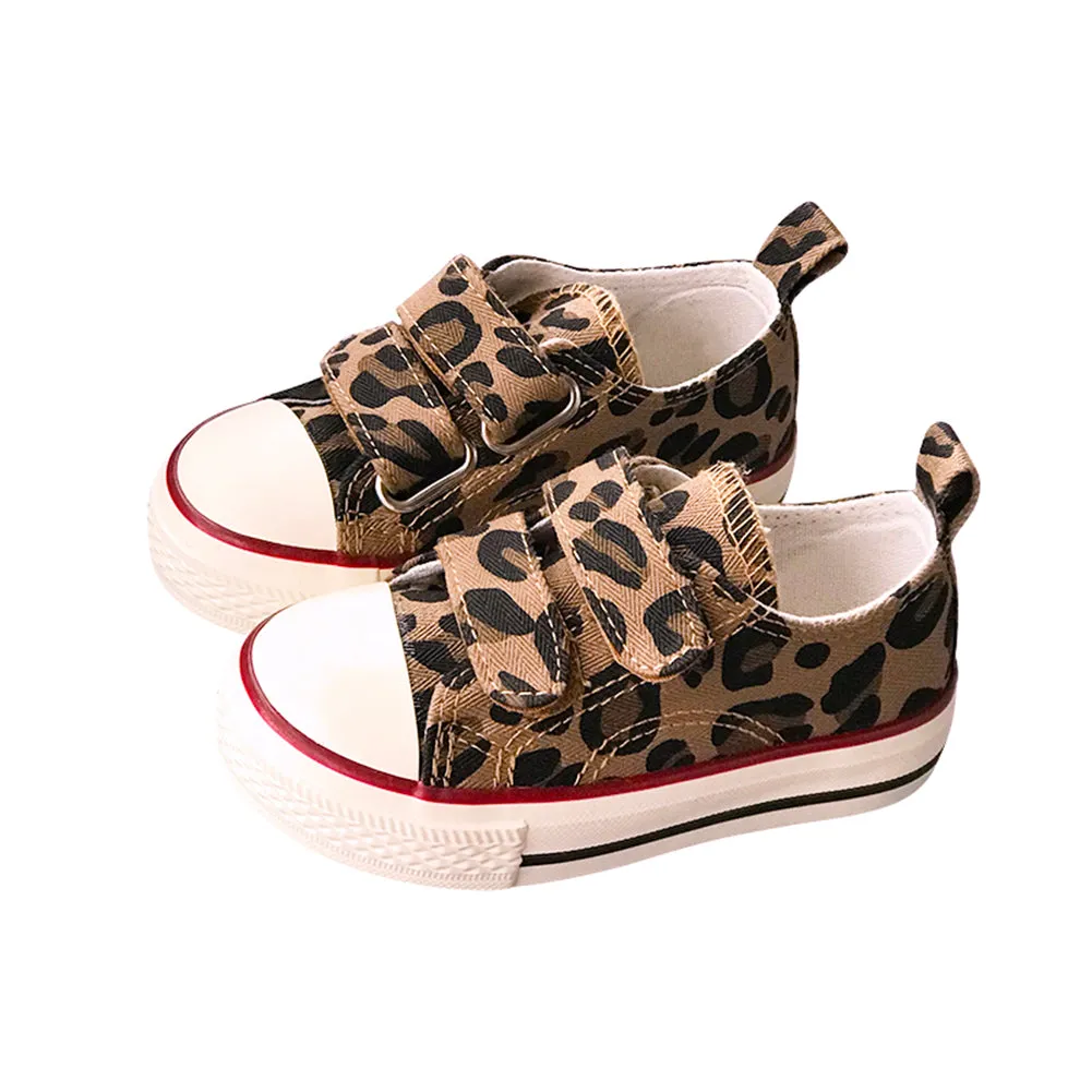 Toddler Little Kids Boys and Girls Leopard Velcro Slip on Hook and Loops Sneakers Canvas Shoes