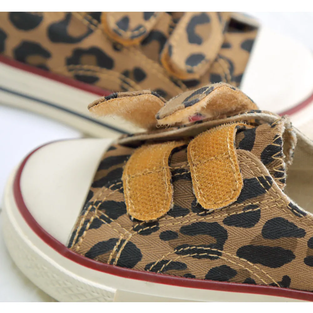 Toddler Little Kids Boys and Girls Leopard Velcro Slip on Hook and Loops Sneakers Canvas Shoes