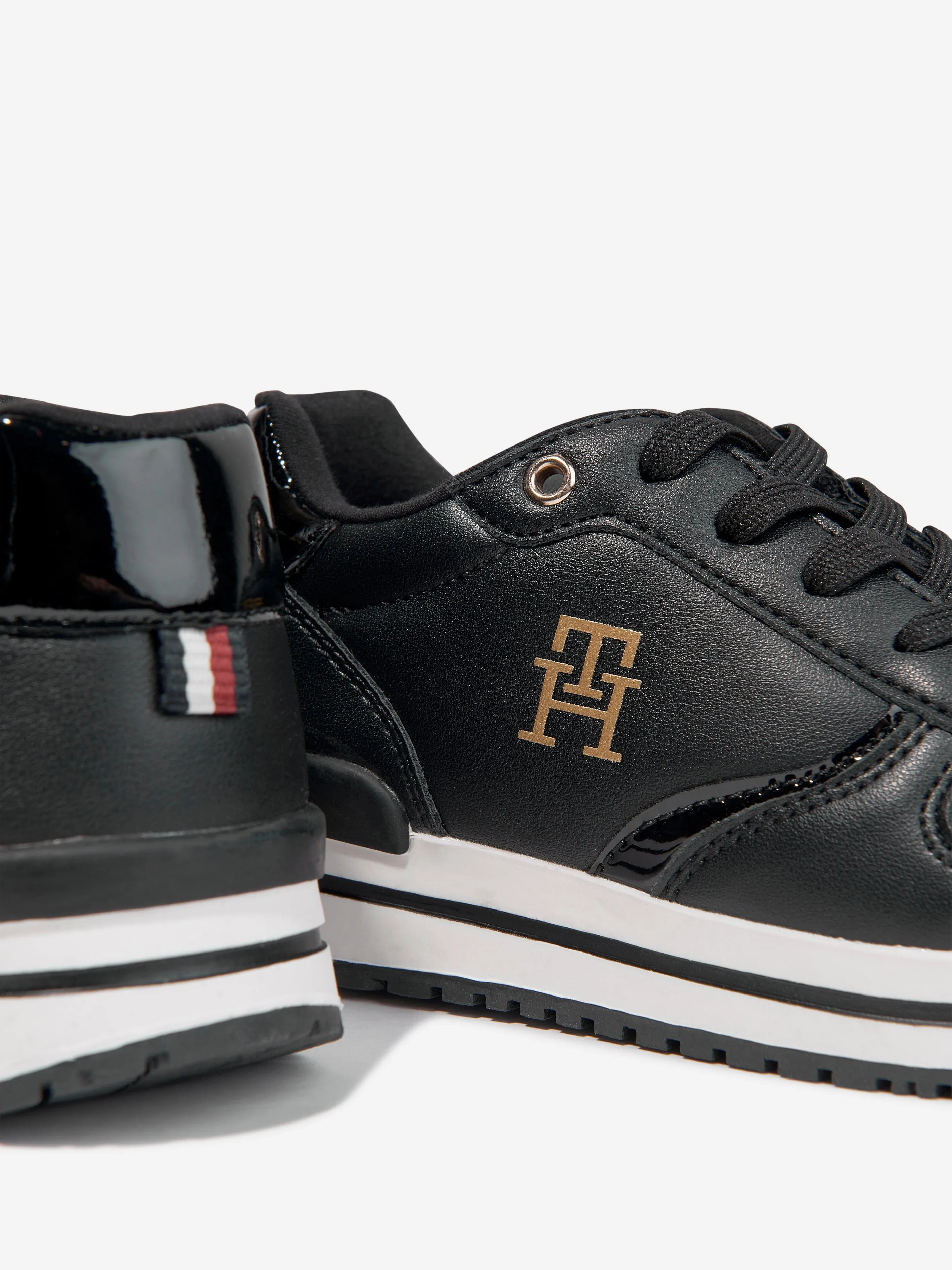 Tommy Hilfiger Girls Monogram Low Cut Lace-Up Trainers in Black