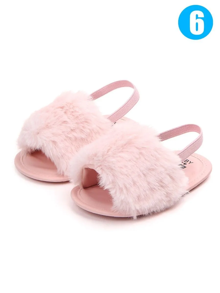 Trendy Soft Sole Fluffy Crib Sandals Shoes for Baby Toddler Girl