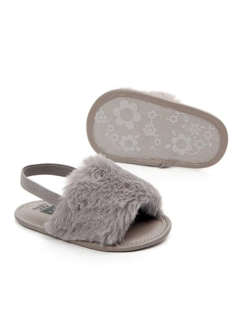 Trendy Soft Sole Fluffy Crib Sandals Shoes for Baby Toddler Girl