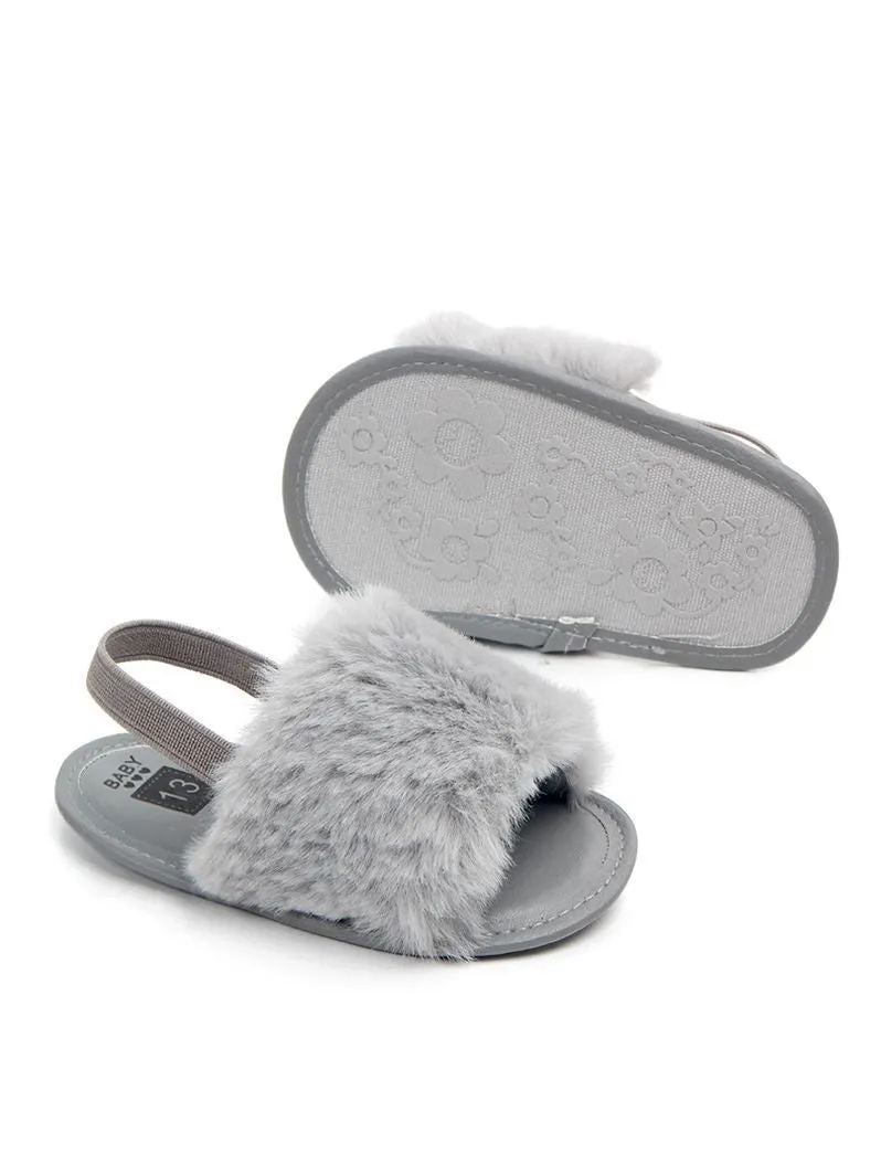 Trendy Soft Sole Fluffy Crib Sandals Shoes for Baby Toddler Girl