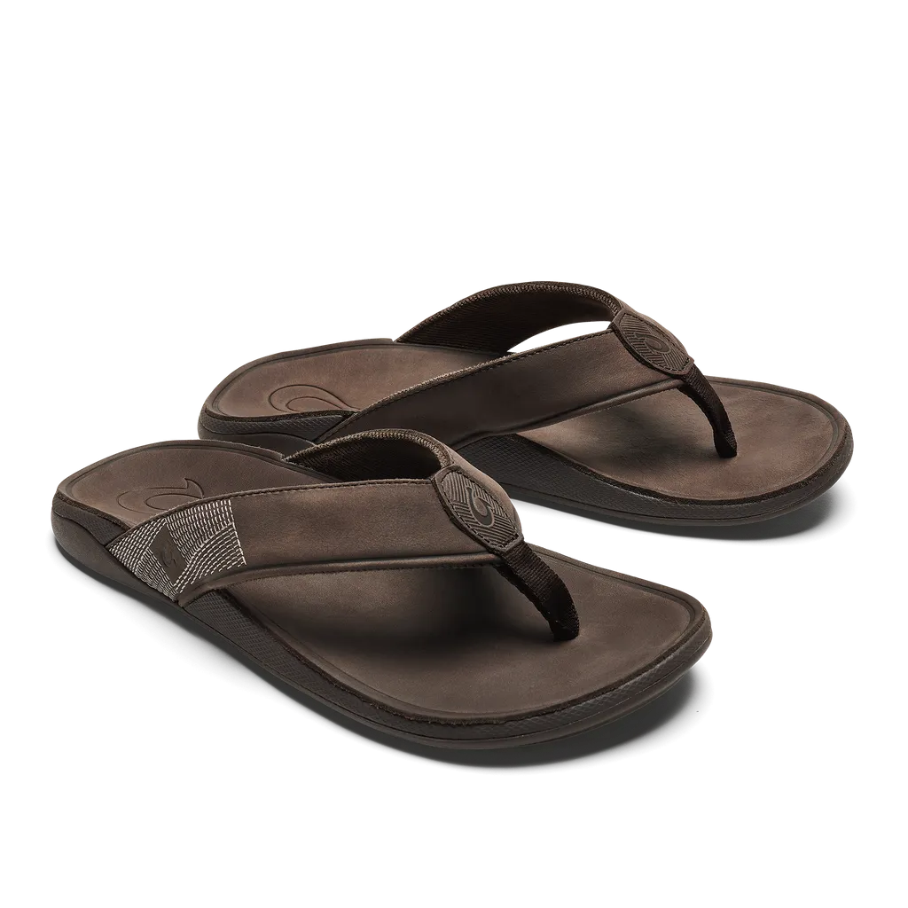 Tuahine Men's Leather Beach Sandal - Dark Wood