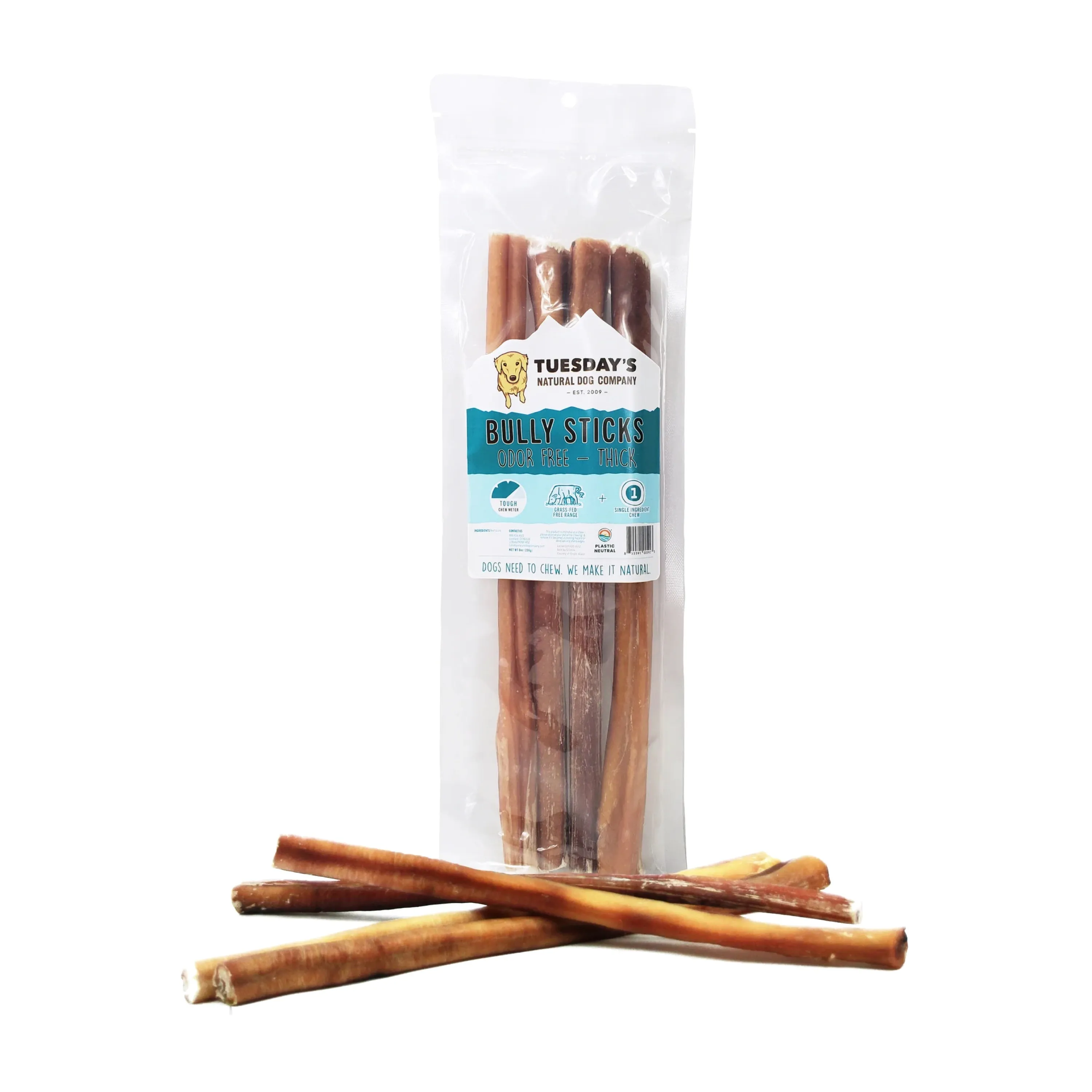 Tuesday's Natural Dog Odor-Free Thick Bully Sticks Bulk Bags