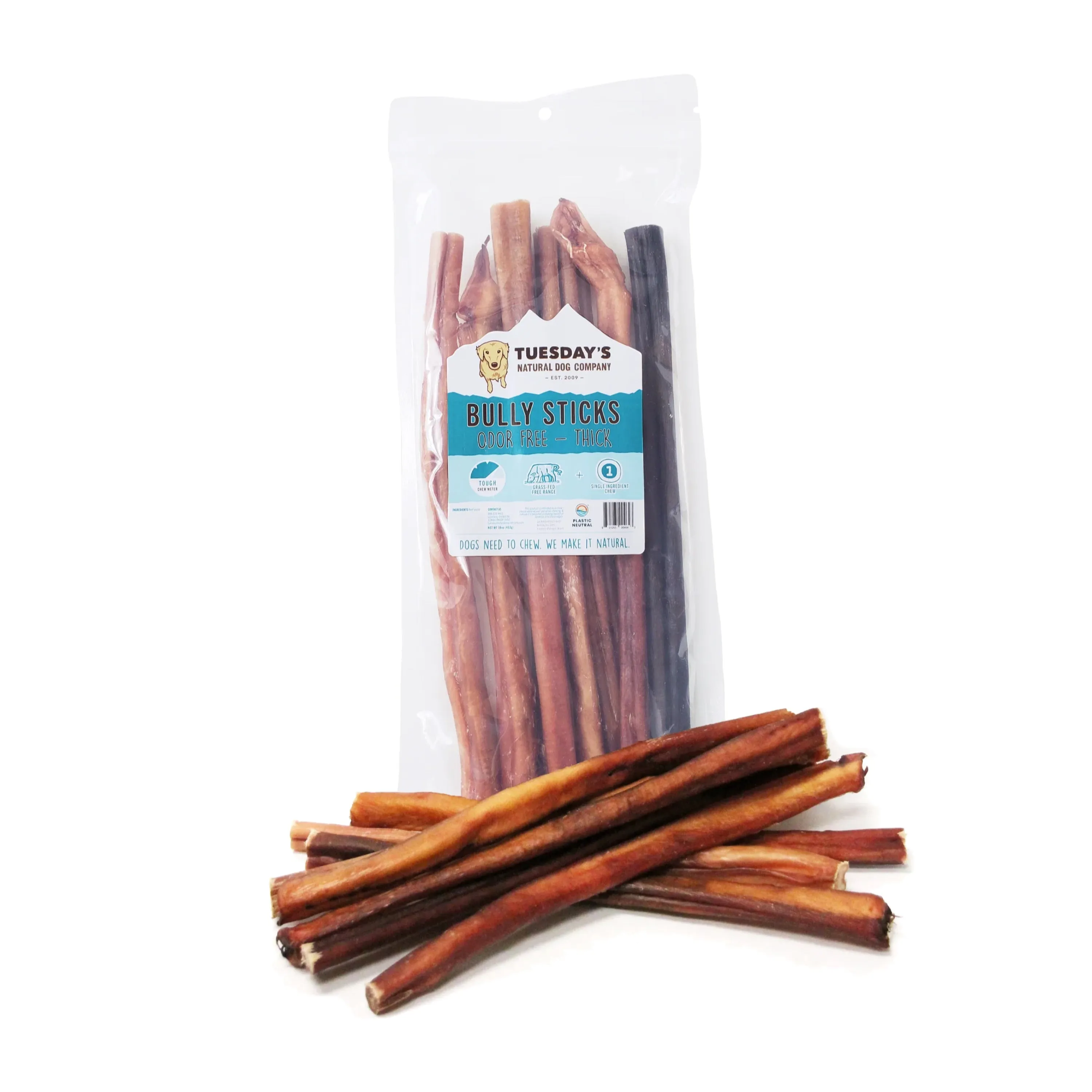 Tuesday's Natural Dog Odor-Free Thick Bully Sticks Bulk Bags